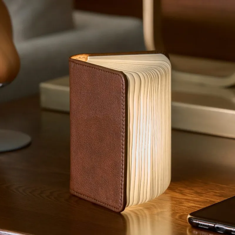 Gingko Mini Smart Book Light in Brown Leather